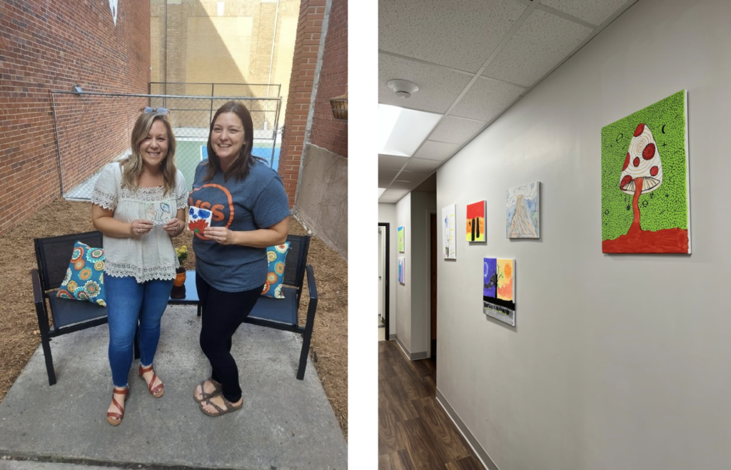 Amber Danielson, Executive Director of the Alliance and Abbi Mapes, Intake specialist for YSS of Marshall County’s Behavioral Health; Artwork lining the halls of the YSS building!