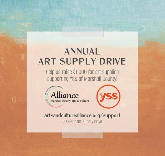 A graphic that reads Annual Art Supply Drive with the Alliance and YSS logos