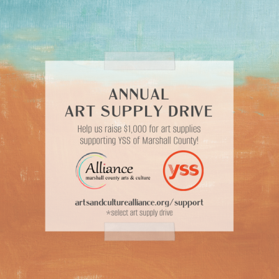 A graphic that reads Annual Art Supply Drive with the Alliance and YSS logos